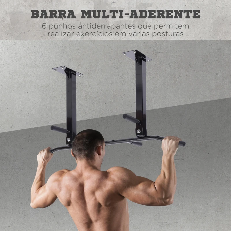 HOMCOM Barra de Elevação de Parede barra Pull-Up de Aço para Treino em Casa Carga Máxima 150 kg 105,5x28x49 cm Preto