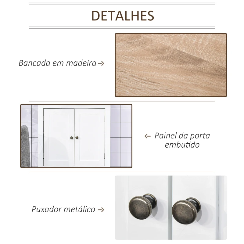 kleankin Móvel para Lavatório Pousar com 2 Portas e Prateleira Ajustável Estilo Moderno 60x30x60cm Branco e Madeira