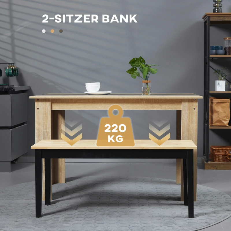 HOMCOM Moderne bank voor 2 personen, houten bank, massief hout, gelakt, naturel + zwart