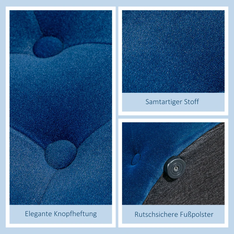 HOMCOM Poef, rond, met opbergruimte, gestikt design met knopen, bekleding in fluwelen look, blauw, 60 x 60 x 40cm