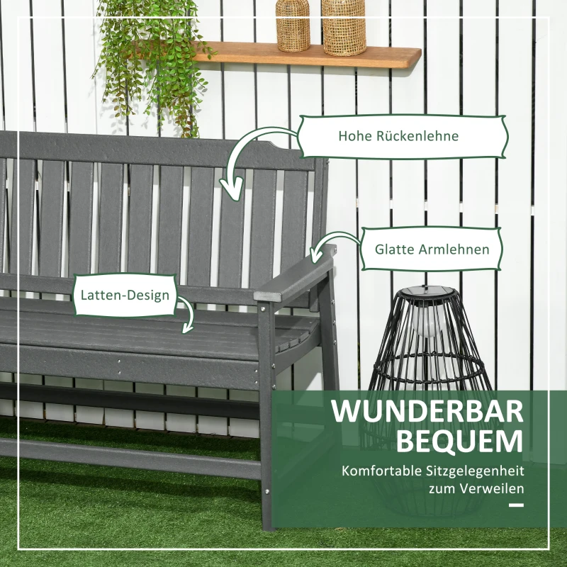 Outsunny Gartenbank im Landhausstil, wetterbeständing, 2-Sitzer, 124 cm x 60 cm x 87 cm, Dunkelgrau