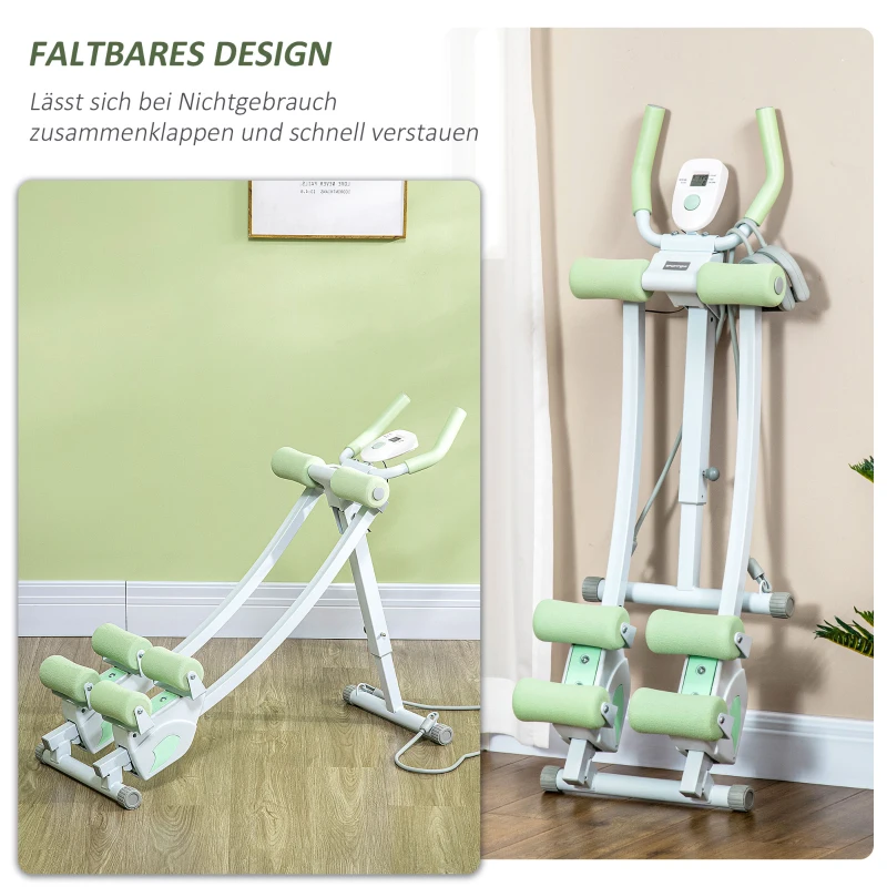 SPORTNOW Bauchtrainer, klappbar, 2 Gleitschienen, 2 Widerstandsbänder, Stahl, weiß, 95 x 40 x 90 cm