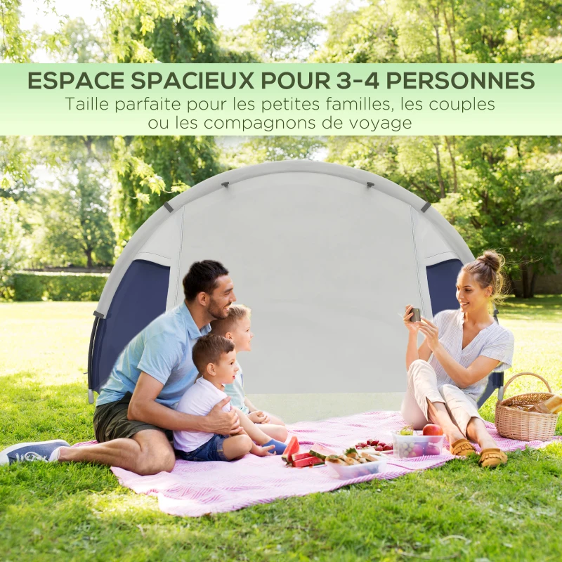 Outsunny Tente de camping 3/4 personnes dôme légère ventilée avec portes zippées 320 x 240 x 130 cm bleu foncé gris clair