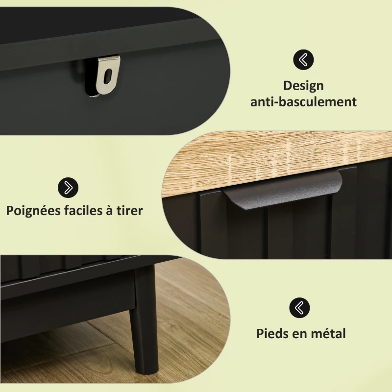 HOMCOM Commode meuble de rangement 4 tiroirs pieds en métal style contemporain 80 x 35 x 80 cm naturel et noir