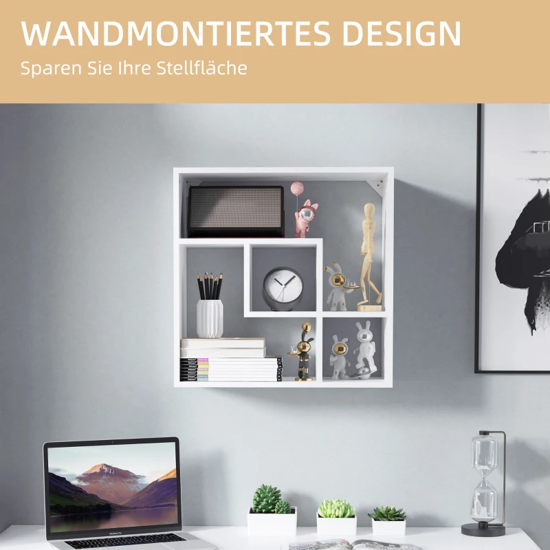 HOMCOM Półka ścienna, półka wisząca z 4 półkami, regał na książki do salonu