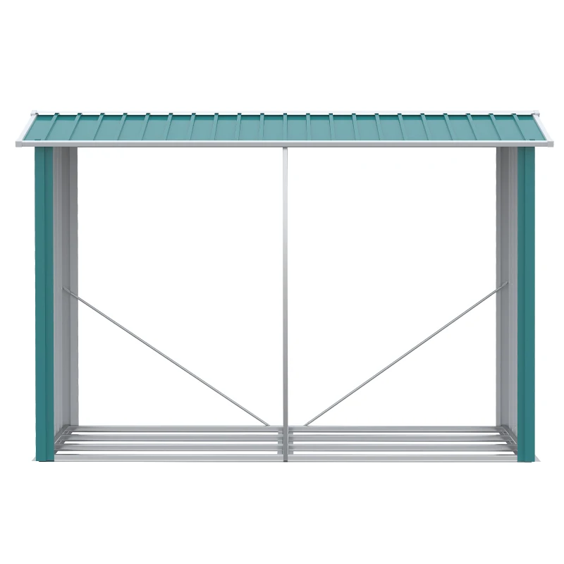 Outsunny Casetilla para Leña de Acero Galvanizado Leñero Exterior Cobertizo de Almacenamiento de Troncos con Techo para Jardín Terraza 240x86x160 cm Verde