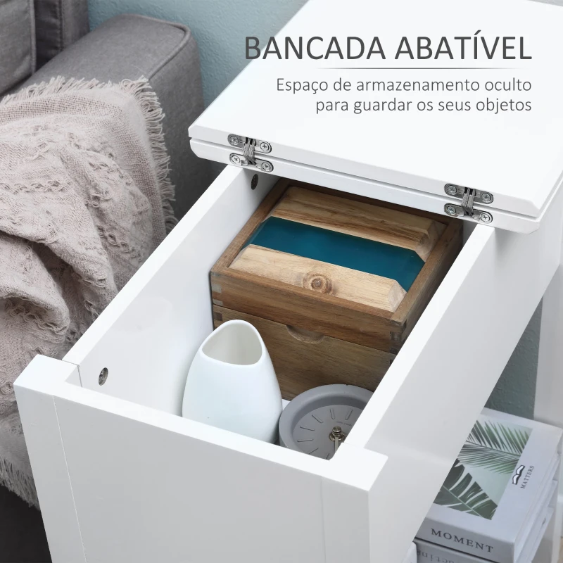 HOMCOM Mesa de Apoio com Tampa Abatível Prateleira de Armazenamento e Orifício para Cabos Oculto 60,5x32,5x70cm Branco