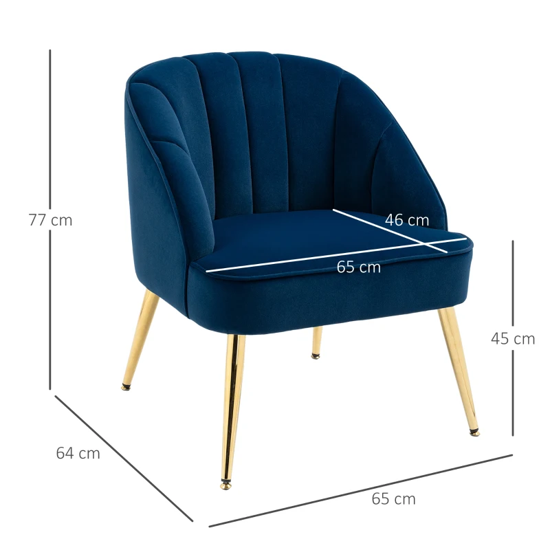 HOMCOM Sessel in Retrodesign, Lesesessel, Akzentsessel, Samtoptik, Blau + Gold