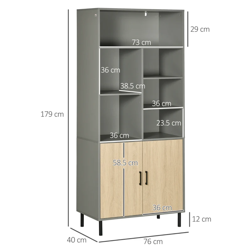 HOMCOM Credenza da Cucina in Truciolato e Metallo con 6 Ripiani Aperti e Armadietto a 2 Livelli, 76x40x179 cm