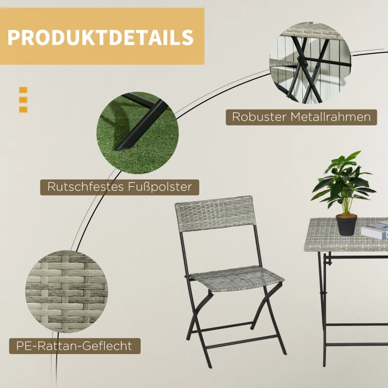 Outsunny Polyrattan 3 cz. zestaw bistro, zestaw mebli ogrodowych z rattanu