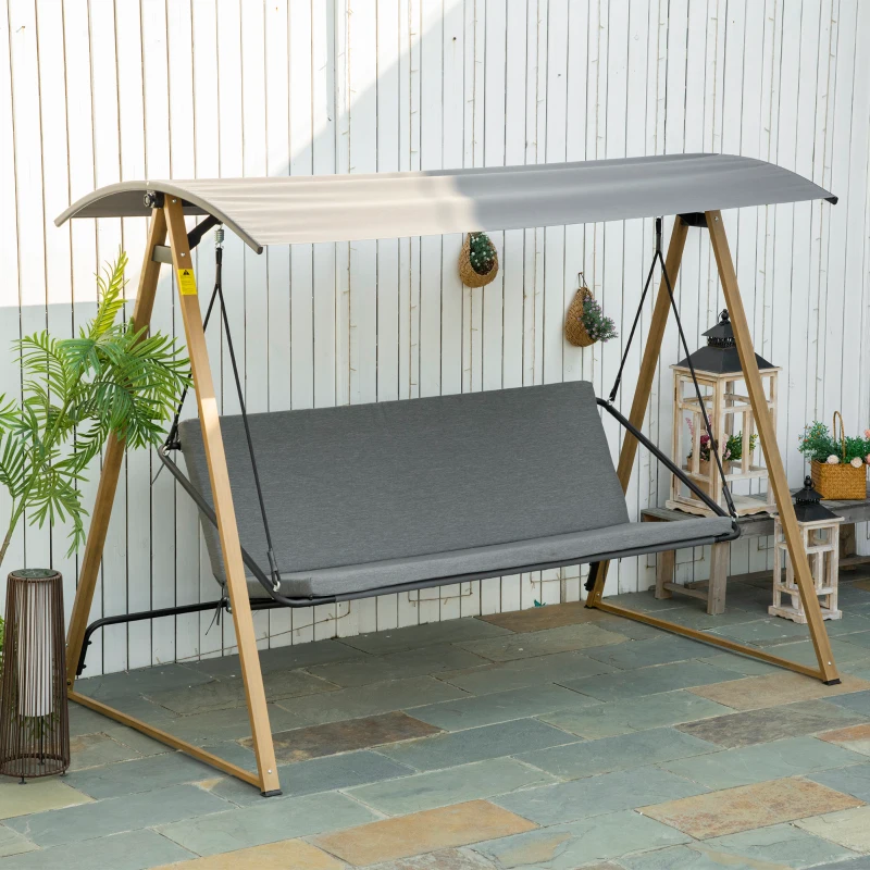 Outsunny Dondolo da giardino 3 posti con Tettuccio regolabile in acciaio, 224x133x173cm, grigio