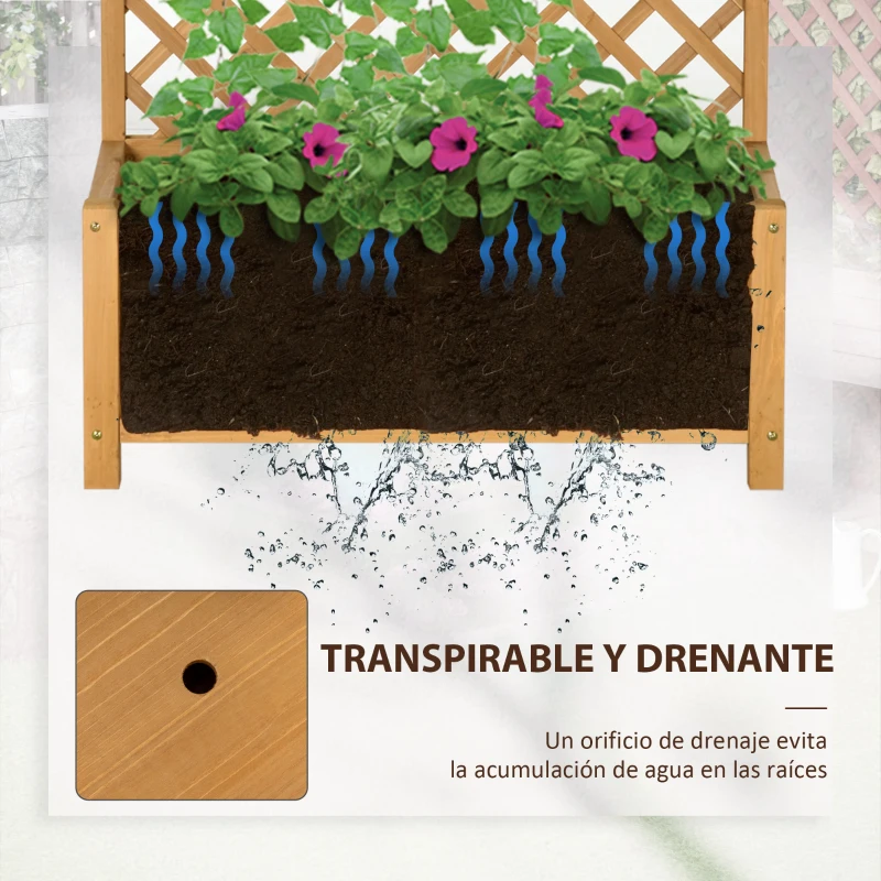Outsunny Jardinera con Celosía de Madera para Enredaderas Cultivo de Plantas para Patio Terraza 90x45x180 Madera Natural