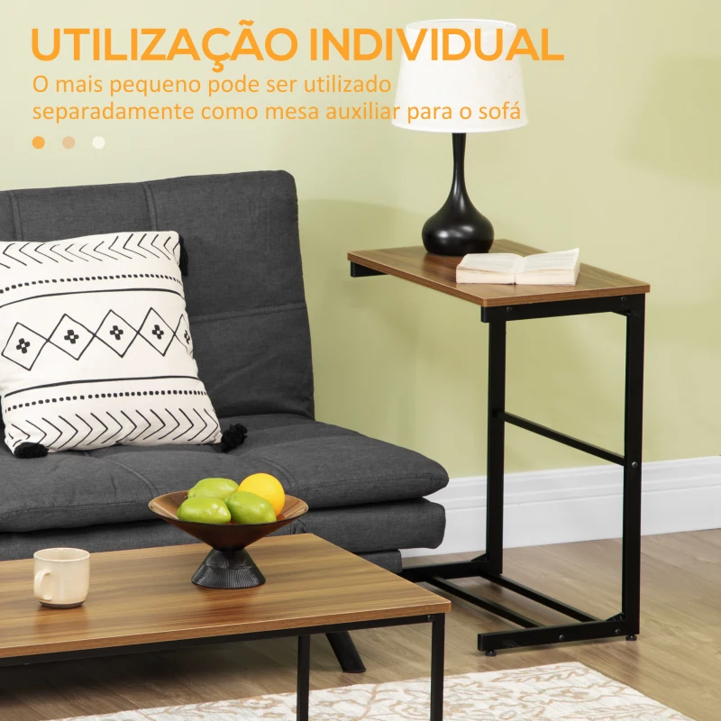 HOMCOM Conjunto de 2 Mesas de Centro Mesas Auxiliares com Estrutura de Aço 55x33,5x65cm e 80x50x40cm Nogueira e Preto