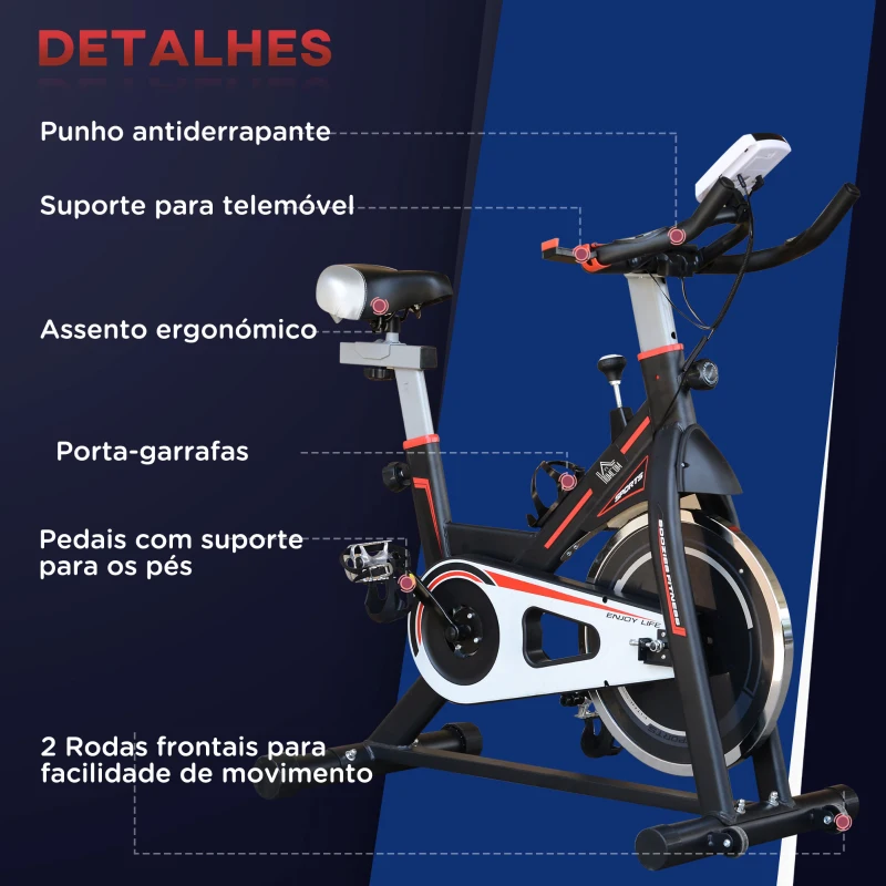 HOMCOM Bicicleta Estática com Resistência Ajustável Volante de Inércia de 8kg Ecrã LCD Assento e Guiador Ajustáveis 103x48x115cm Preto