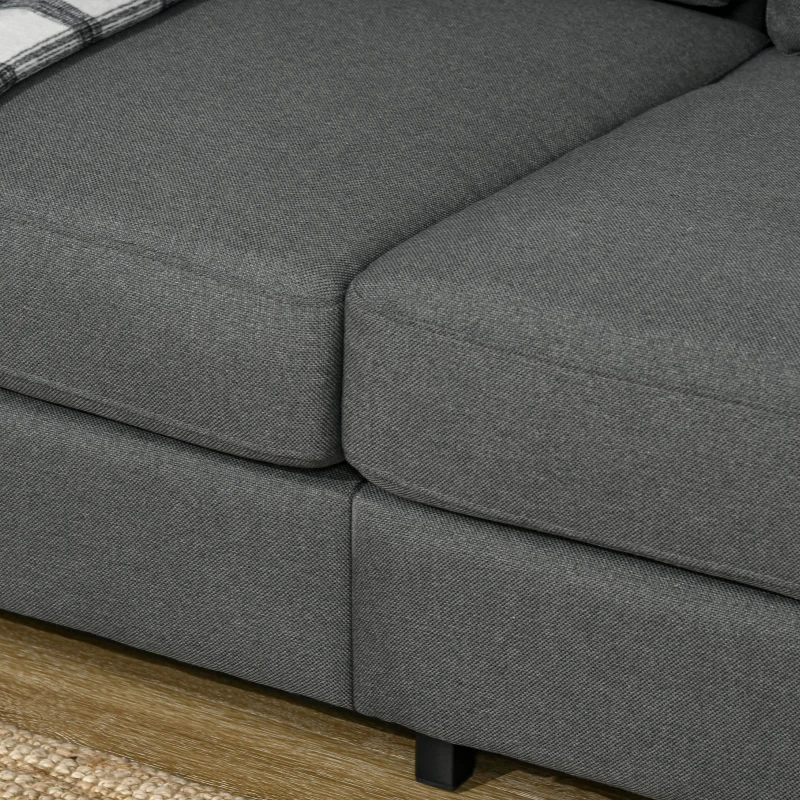 HOMCOM Sofá de 2 Lugares Estofado em Linho Sintético com Pés de Madeira de Borracha Carga Máx. 300kg 180x82x73cm Cinza Escuro