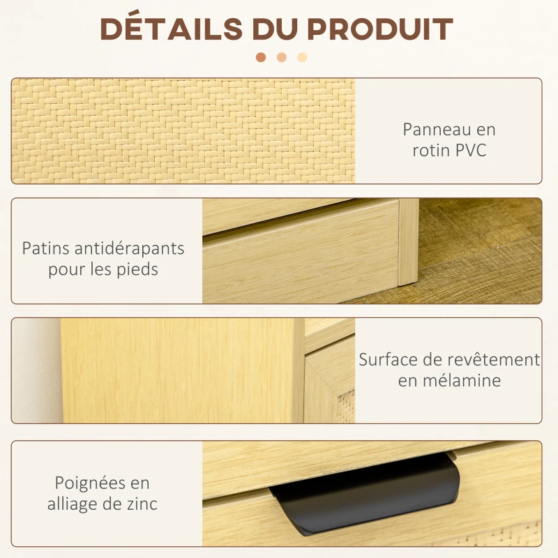 HOMCOM Meuble à chaussures 3 tiroirs aspect rotin 62 x 25 x 115 cm bois naturel