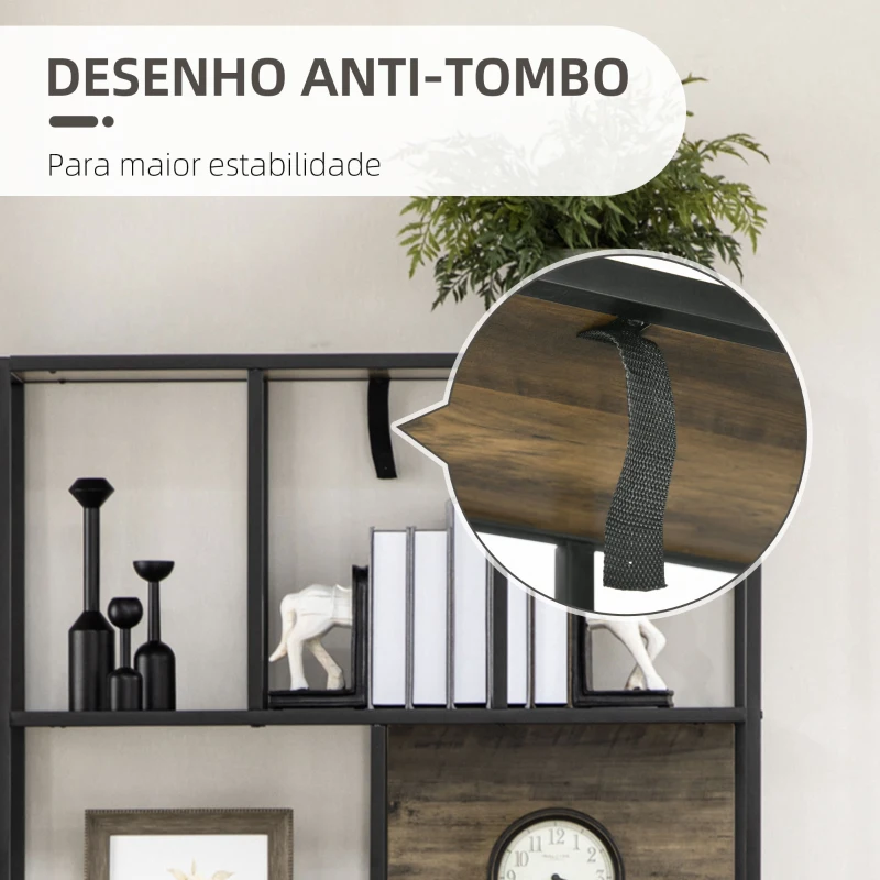 HOMCOM Estante Industrial Estante para Livros com 2 Portas de Grade e Estrutura de Metal 90x33,5x180cm Preto e Madeira