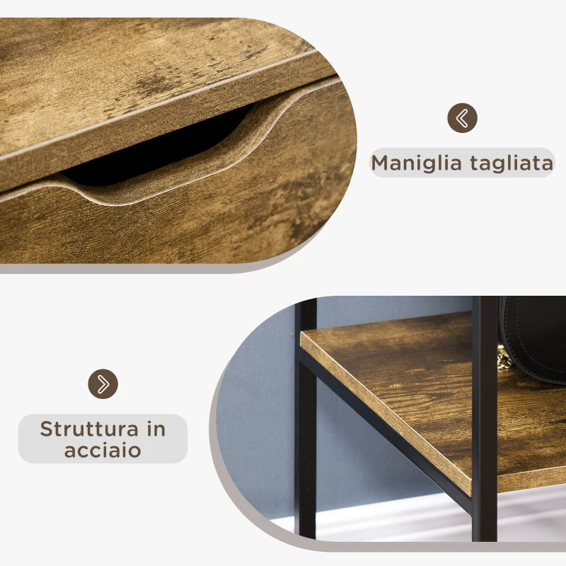 HOMCOM Mobile in Stile Industriale con Cassetto e Armadietto in Legno e Acciaio, 147x40x77cm, Marrone