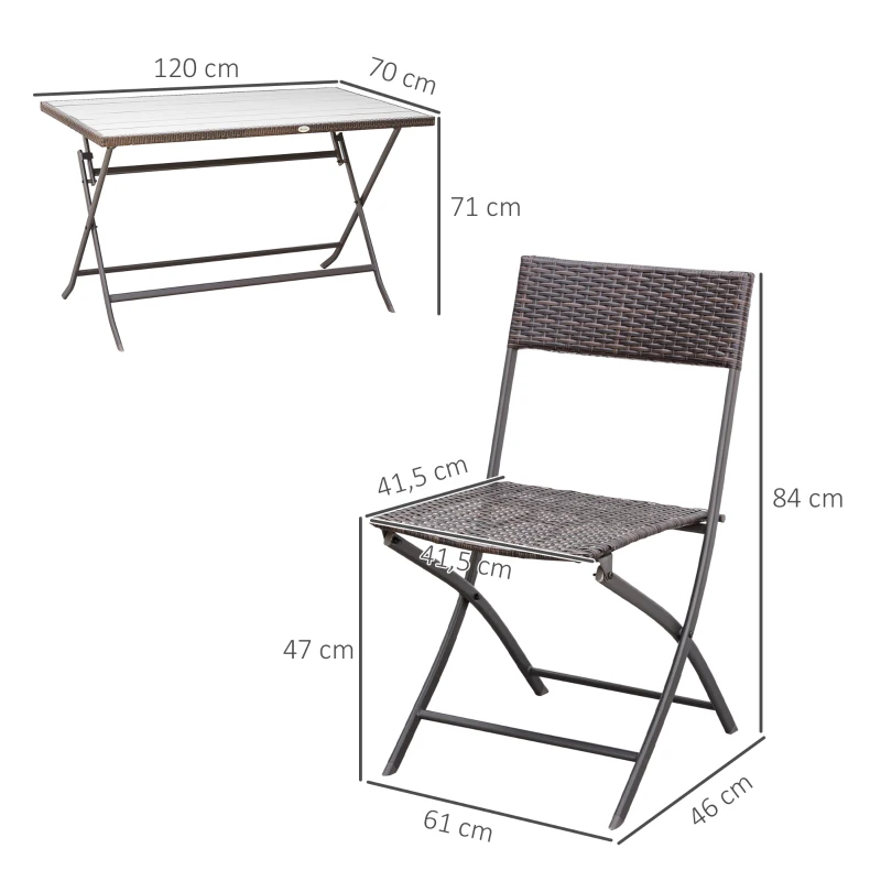 Outsunny Conjunto de Refeição de Vime Conjunto de Refeição 7 Peças com Mesa e 6 Cadeiras Dobráveis para Jardim Exterior Pátio Varanda Marrom
