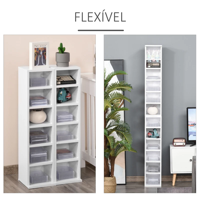 HOMCOM Estante para CD ou DVD com 12 Compartimentos para 204 CDs e Prateleira Ajustável 2 Unidades 21x22,5x88,5cm Branco