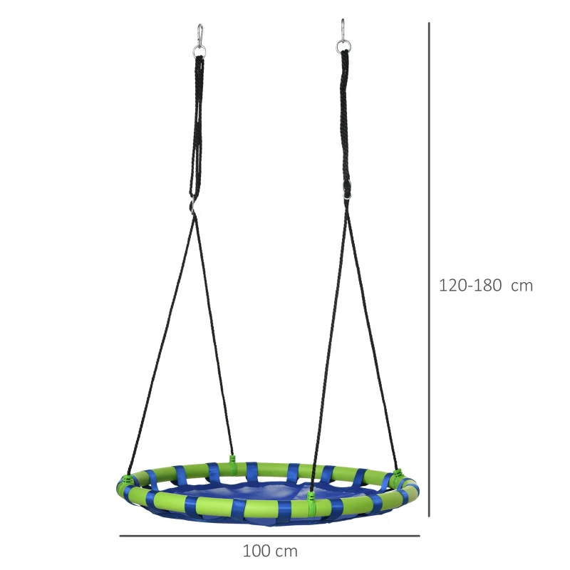 Outsunny Baloiço Infantil Ninho com Altura Ajustável para Crianças de 3-8 Anos Carga 150 kg para Exterior Ø100x120-180 cm Azul