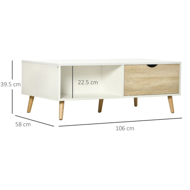 HOMCOM Tavolino Basso da Caffè in Truciolato e Metallo per Soggiorno, Ingresso e Studio, 106x58x39.5 cm, Bianco