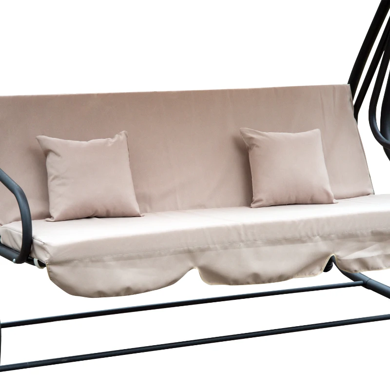 Outsunny Water Resistant Fabric 3-Seater Swing Chair w/ Cup Holder Beige