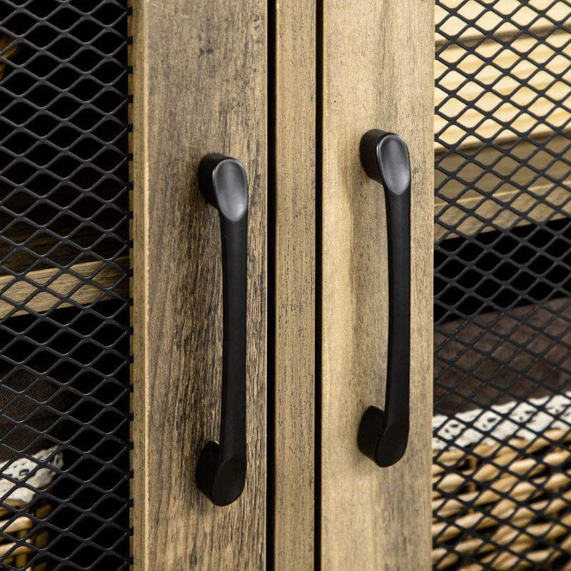 HOMCOM Estantería Industrial con 2 Puertas de Rejilla y Marco de Metal para Salón Oficina 90x33,5x180 cm Negro y Natural