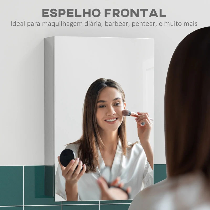 kleankin Armário de Casa de Banho com Espelho Armário de Parede para Casa de Banho com Porta e 3 Prateleiras de Armazenamento para Duche 39x12x60cm Prata