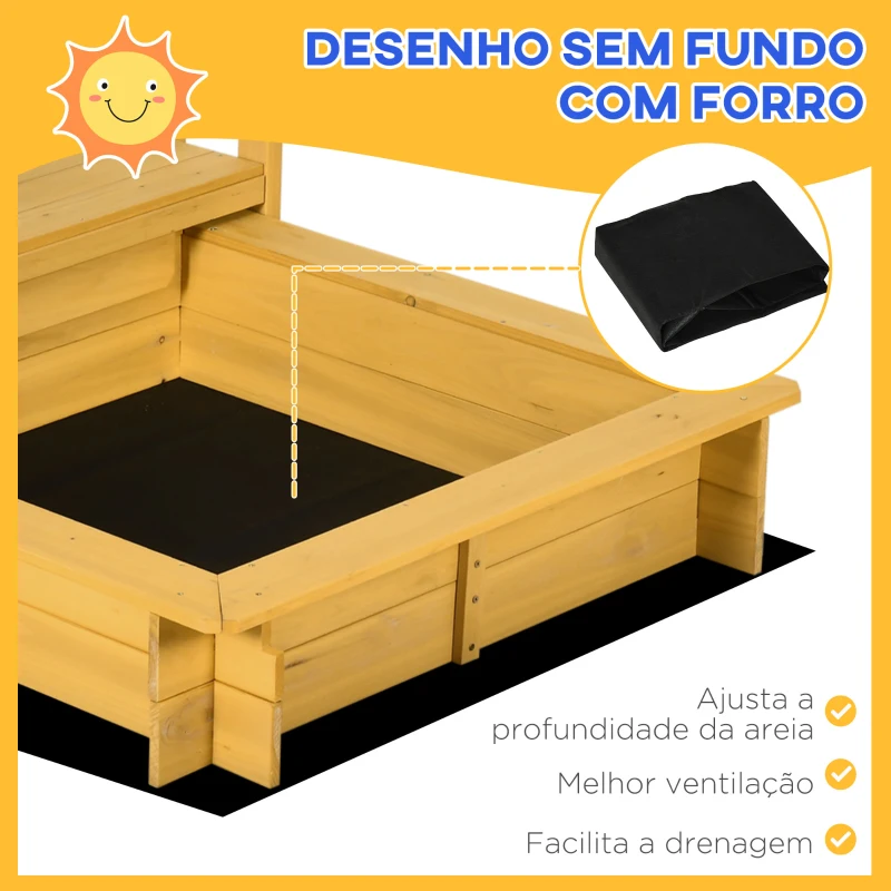 Outsunny Caixa de Areia para Crianças com Varanda Teto e Rodas Caixa de Areia Infantil para Crianças de 3-8 Anos 133x129x137,5 cm Madeira