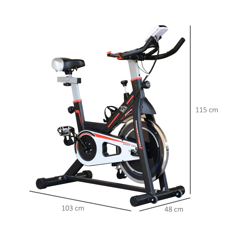 HOMCOM Bicicleta Estática com Resistência Ajustável Volante de Inércia de 8kg Ecrã LCD Assento e Guiador Ajustáveis 103x48x115cm Preto