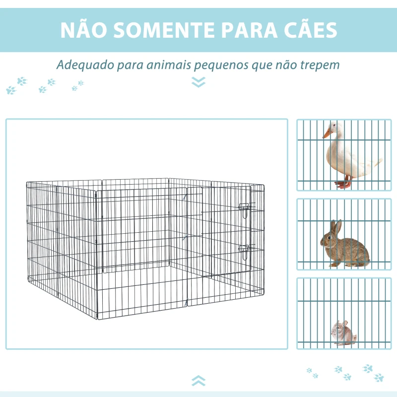 PawHut Parque para Cães 8 Painéis Dobráveis Gaiola Metálica para Animais de Estimação com Porta e Dupla Fechadura 76x61cm Preto