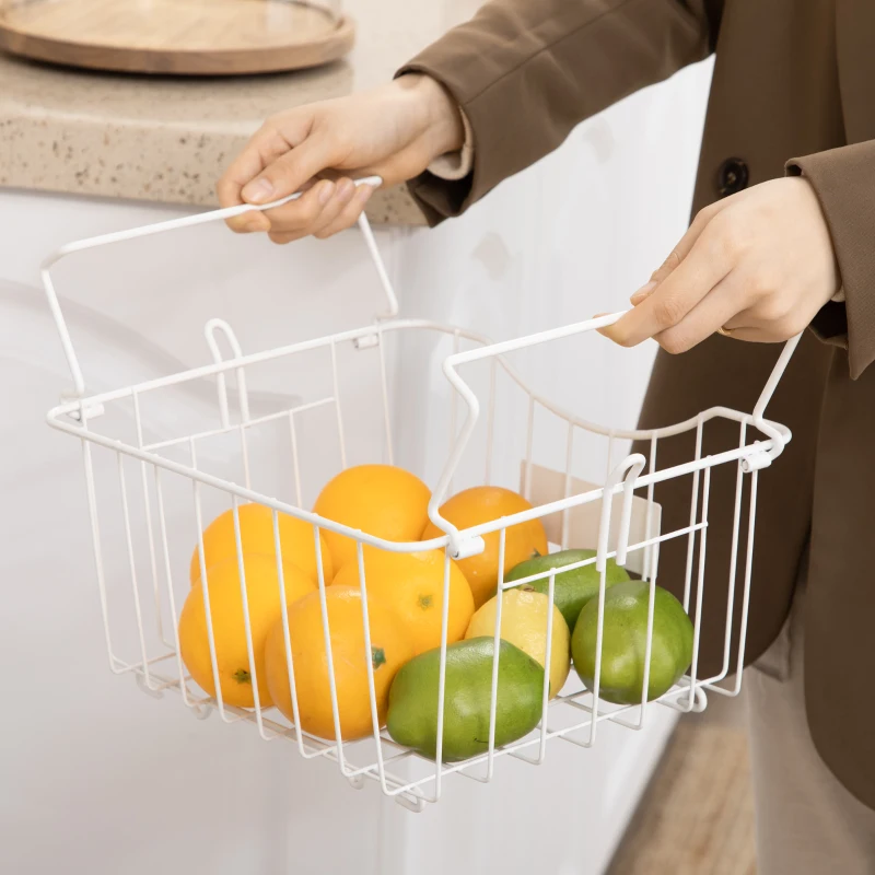 HOMCOM Fruteira Cesto para Frutas e Verduras de 3 Níveis com Cestos Amovíveis e Empilháveis de Aço 42,5x36,5x91cm Branco