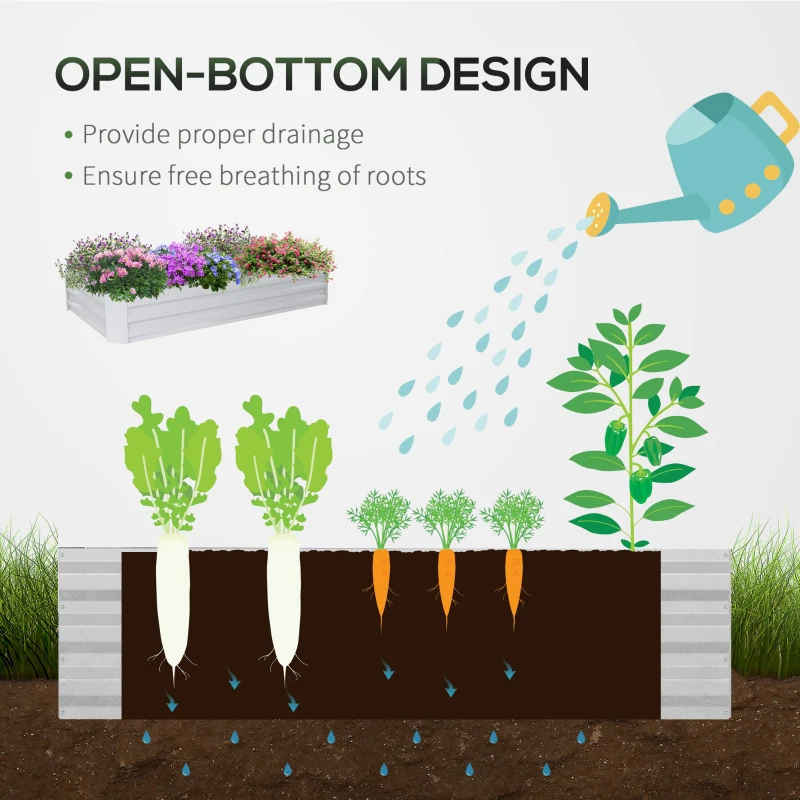 Outsunny Raised Garden Bed with Greenhouse, Steel Planter Box with Plastic Cover, Roll Up Window, Dual Use for Flowers, Vegetables, Fruits and Herbs, 185L x 95W x 92H cm, Clear