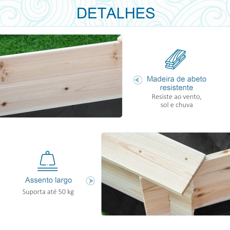 Outsunny Caixa de Areia de Madeira para Crianças Caixa de Areia Infantil Cobertura de Poliéster 139,5x139,5x21,5 cm Madeira e Azul