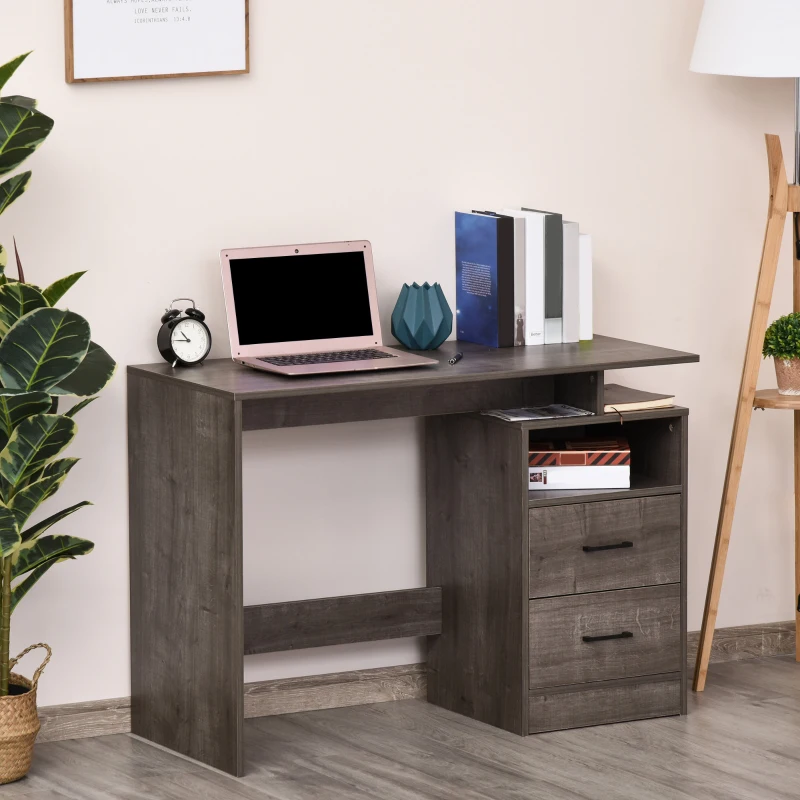 HOMCOM Computer Desk with Drawers and Storage Shelf, 107 x 48cm Writing Desk for Home Office, Study Workstation, Grey