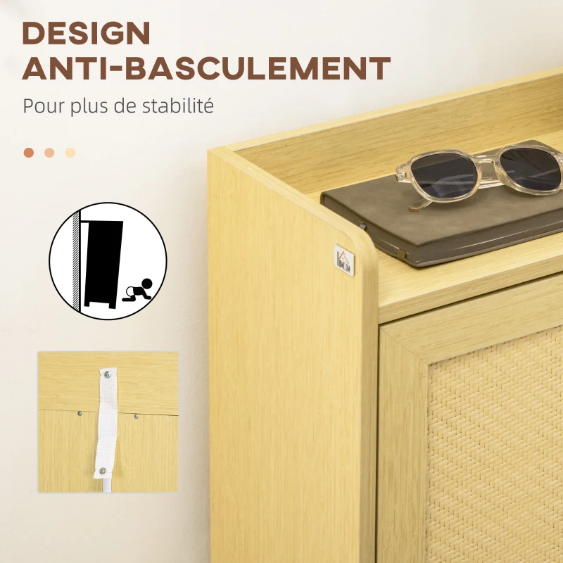 HOMCOM Meuble à chaussures 3 tiroirs aspect rotin 62 x 25 x 115 cm bois naturel