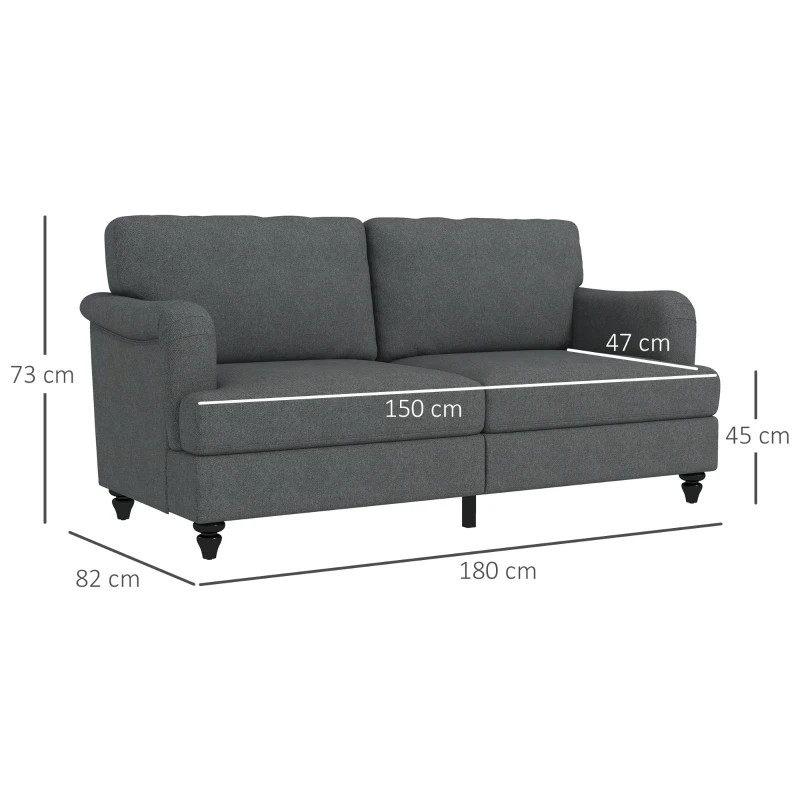 HOMCOM Sofá de 2 Lugares Estofado em Linho Sintético com Pés de Madeira de Borracha Carga Máx. 300kg 180x82x73cm Cinza Escuro