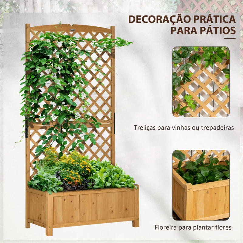 Outsunny Floreira de Jardim com Treliça Caixa de Plantio com Suporte para Plantas Trepadeiras 90x45x180cm Madeira