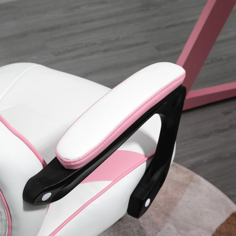 Vinsetto Computer Gaming Chair, Racing Desk Chair with Lumbar Support and Footrest, PU Leather Gamer Chair with Headrest and Swivel Wheels for Home, Pink