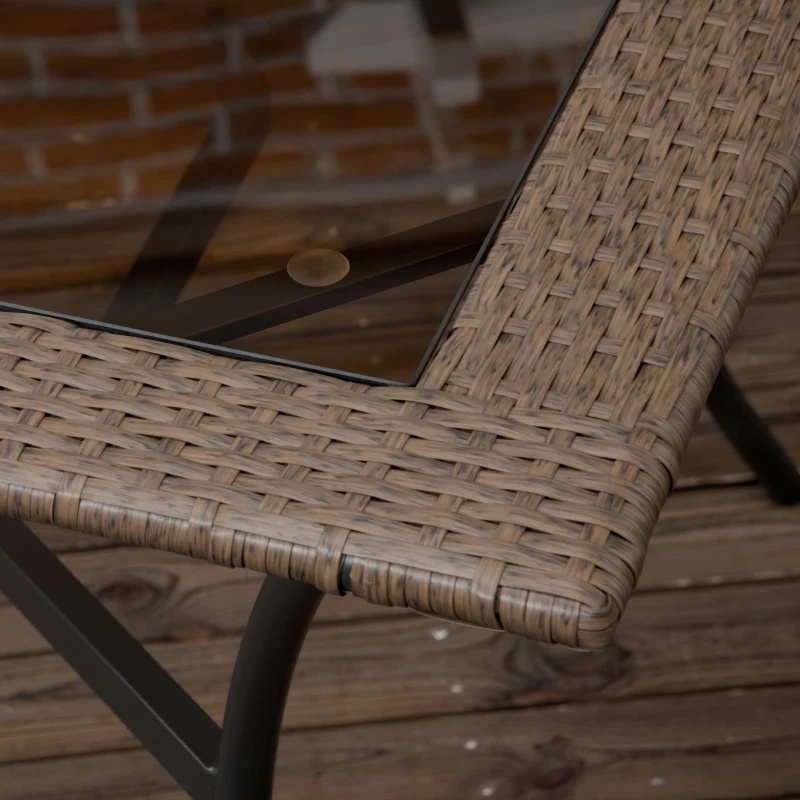 Outsunny Conjunto de Muebles de Jardín de Ratán 7 Piezas Incluye 6 Sillas con Cojines Mesa con Tablero de Vidrio Templado Marrón