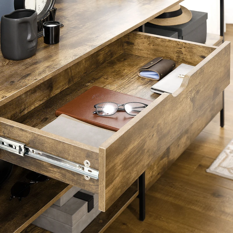 HOMCOM Mobile in Stile Industriale con Cassetto e Armadietto in Legno e Acciaio, 147x40x77cm, Marrone