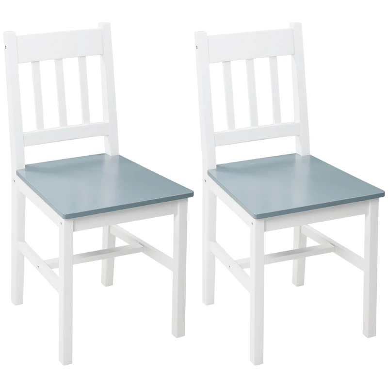 HOMCOM Dining Chairs Set of 2, Kitchen Chair with Slat Back, Pine Wood Structure for Living Room and Dining Room, White
