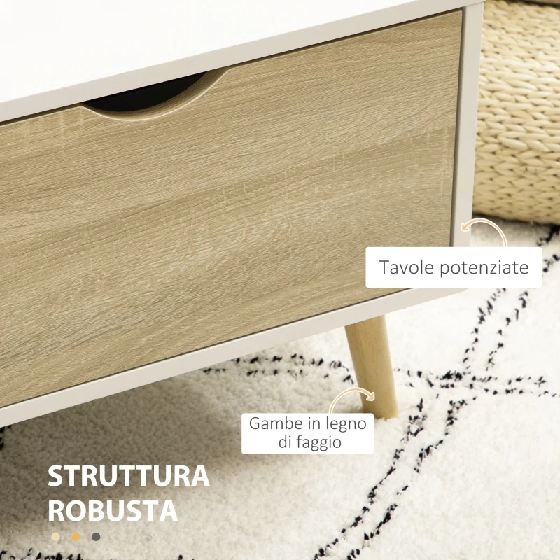 HOMCOM Tavolino Basso da Caffè in Truciolato e Metallo per Soggiorno, Ingresso e Studio, 106x58x39.5 cm, Bianco