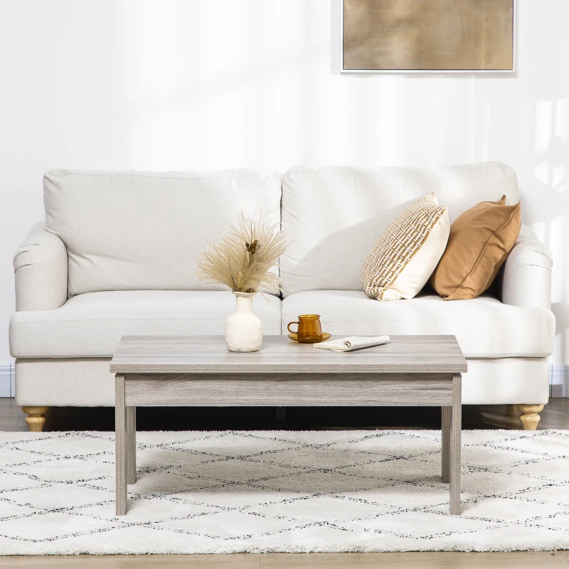 HOMCOM Tavolino Basso da Caffè in Truciolato Grigio per Soggiorno e Studio con Piano Rettangolare e 4 Gambe, 100x55x45 cm