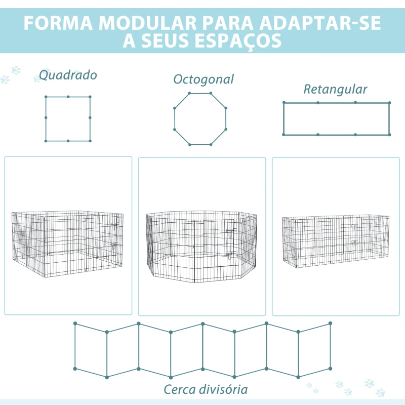 PawHut Parque para Cães 8 Painéis Dobráveis Gaiola Metálica para Animais de Estimação com Porta e Dupla Fechadura 76x61cm Preto
