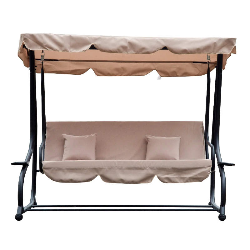 Outsunny Water Resistant Fabric 3-Seater Swing Chair w/ Cup Holder Beige
