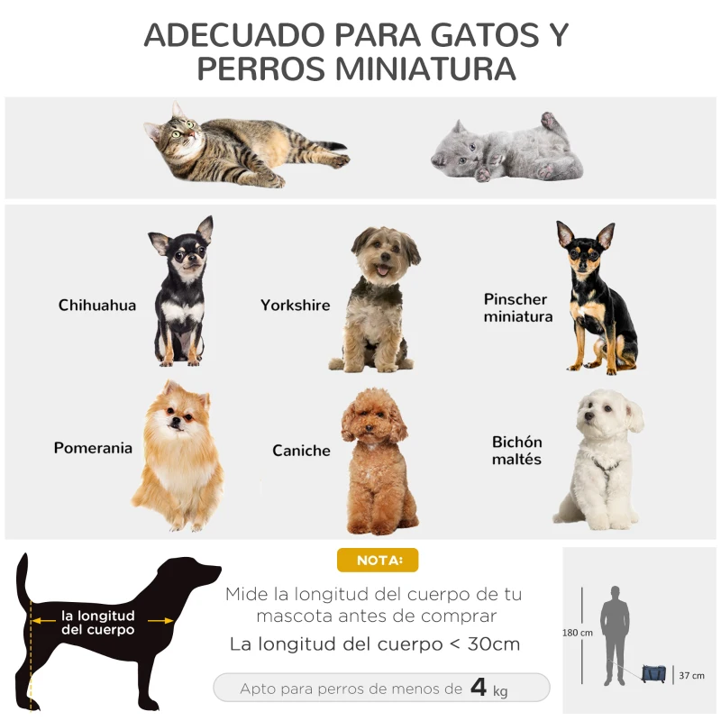 PawHut 4 en 1 Transportadora para Mascotas con Ruedas Carrito para Mascotas Bolsa de Transporte para Perros 50x31x37 cm Azul