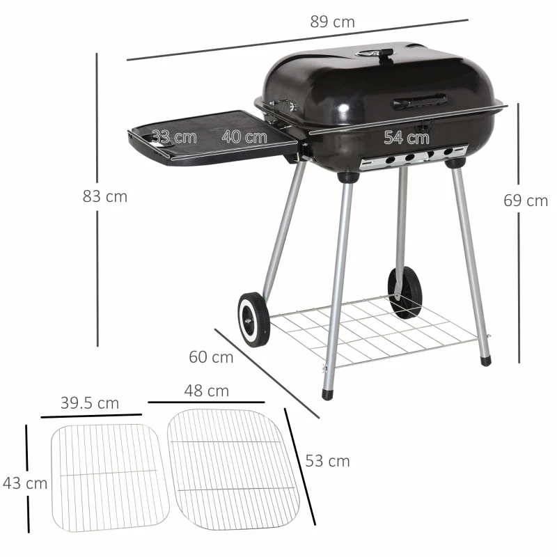 Outsunny Portable Charcoal Grill, 96Lx60Wx83Hcm/62x60Wx82Hcm, Metal-Black