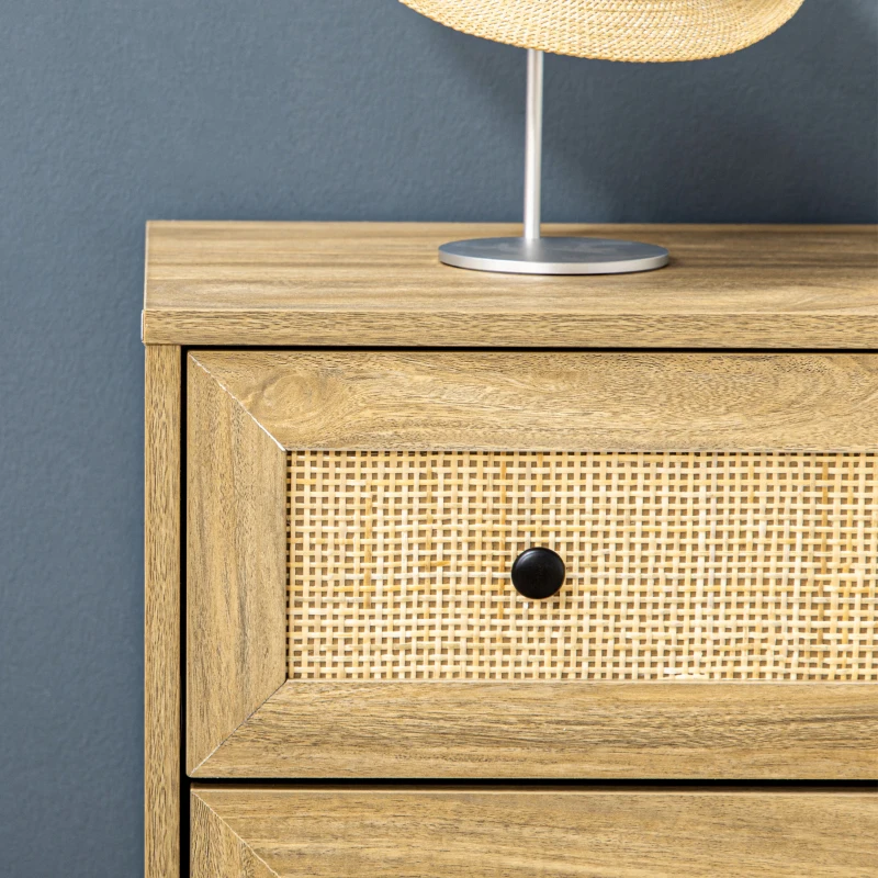 HOMCOM Cómoda com 4 Gavetas Cómoda de Madeira com Gavetas de Vime e Pés Elevados 80x35x95cm Madeira